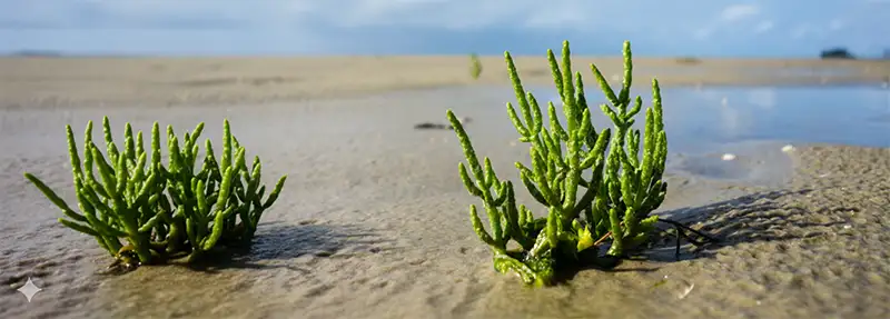 Zeekraal op zilte kustgrond tijdens groeiseizoen