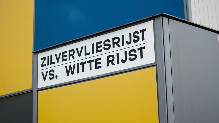 Twee kommen rijst, zilvervlies en wit, naast elkaar op tafel