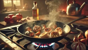 Koken met knoflook en uien