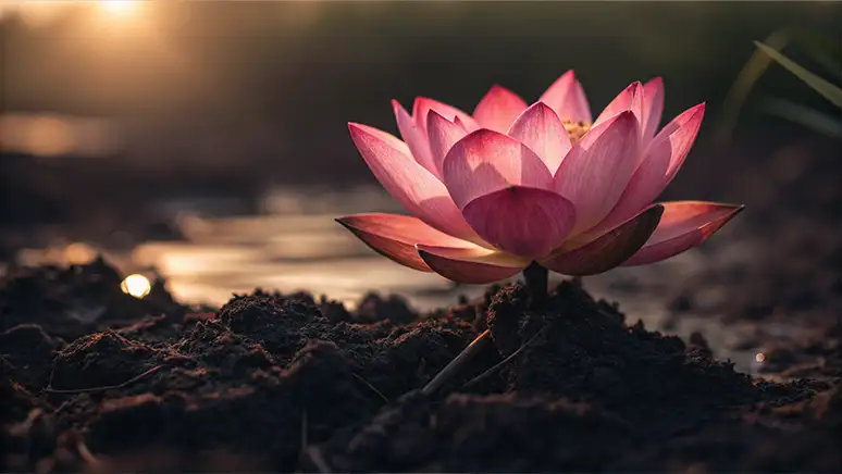 Silhouet van een persoon mediterend bij zonsondergang