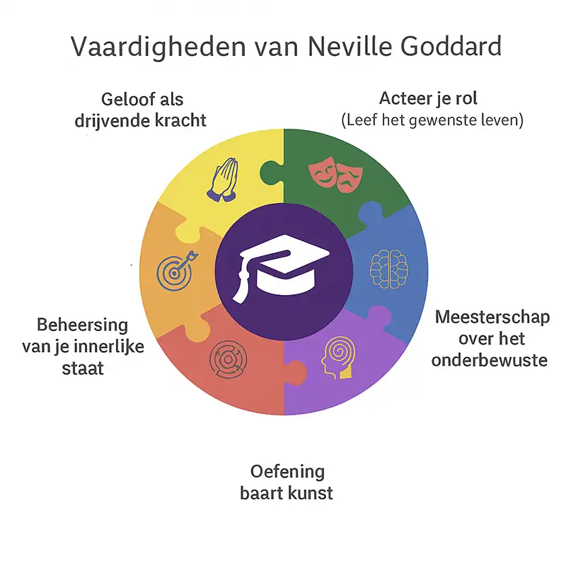 Overzicht van vaardigheden die Neville ontwikkelde door training en toepassing.